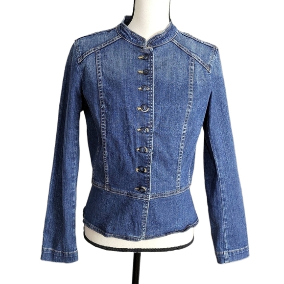 a.n.a. Button Front Flair Bottom Blue Jean Jacket Size Small LIKE NEW - Picture 1 of 7